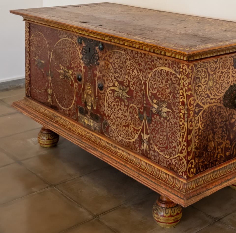 Gilt-painted antique storage chest