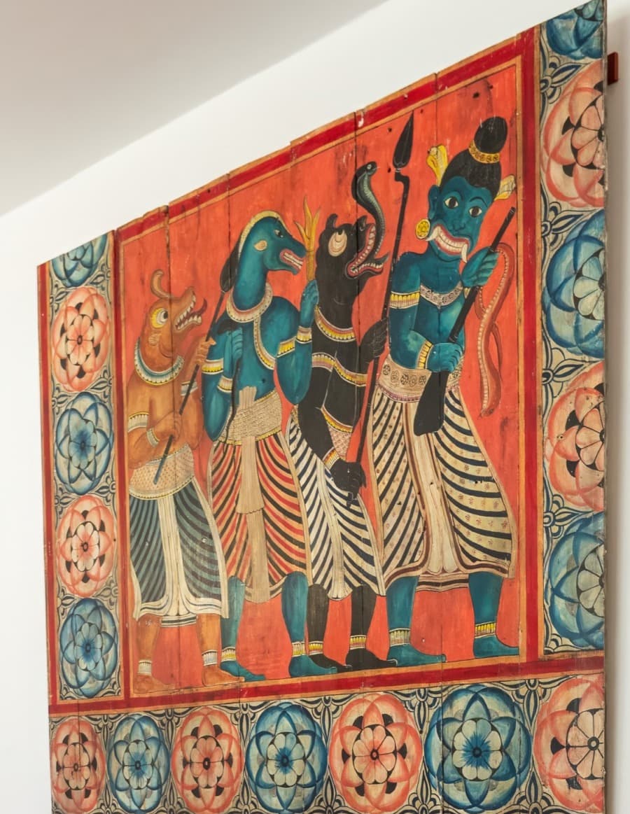 Traditional painted Sri Lankan folk-art wooden panel