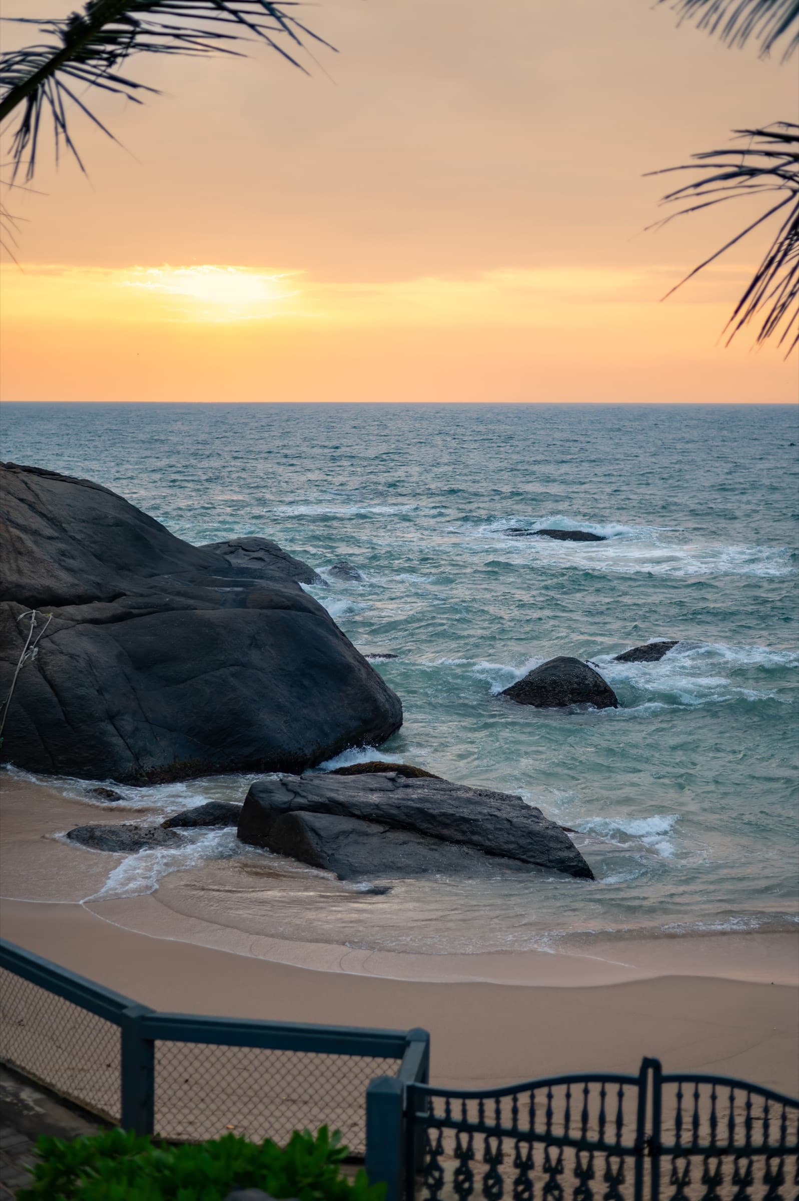 Rocky beach at sunset