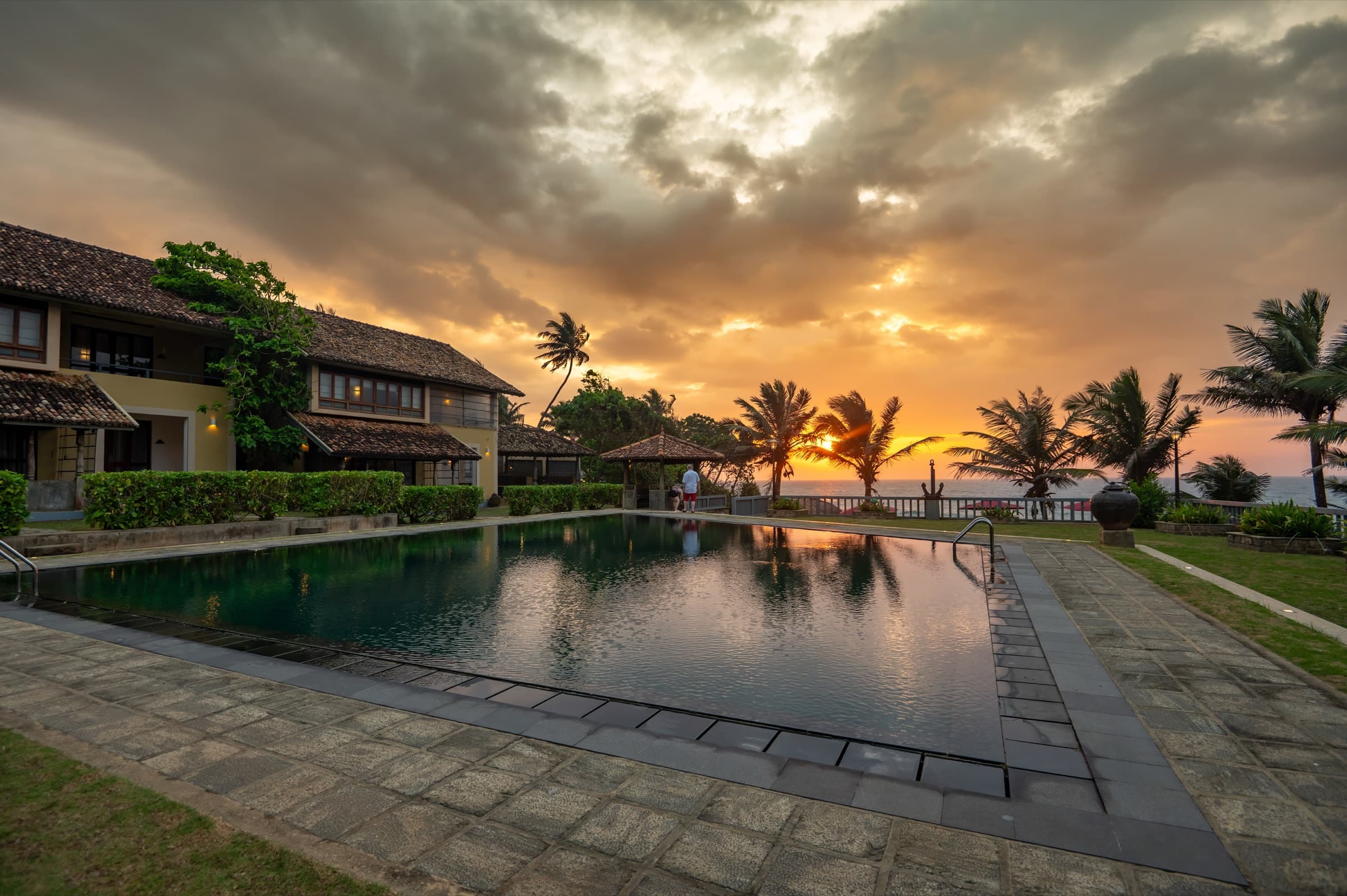 Pool reflecting the sunset