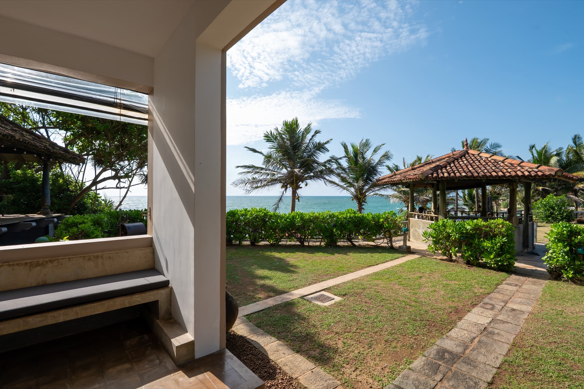 Balcony view over the garden gazebo