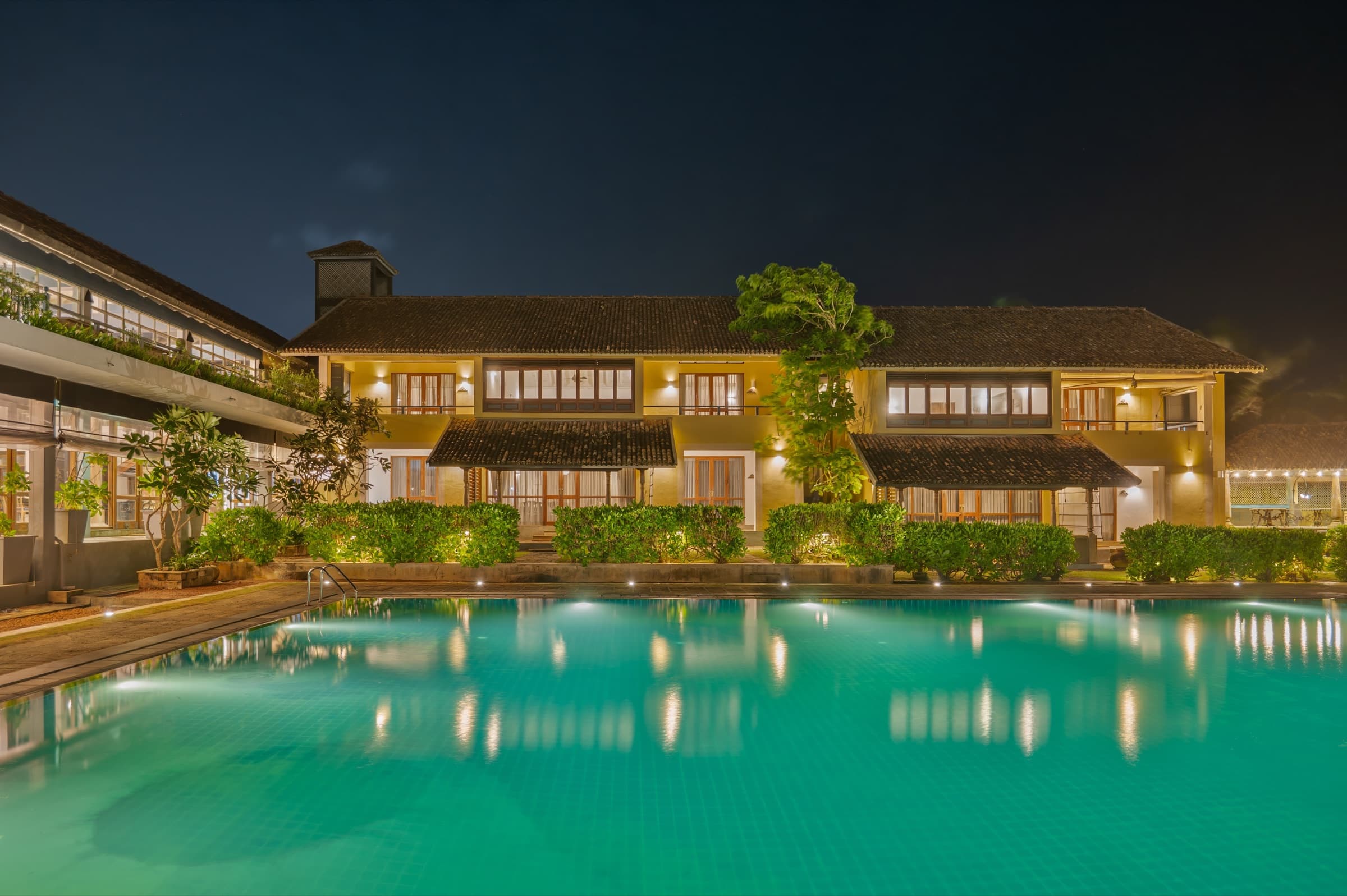 Property and pool exterior at night