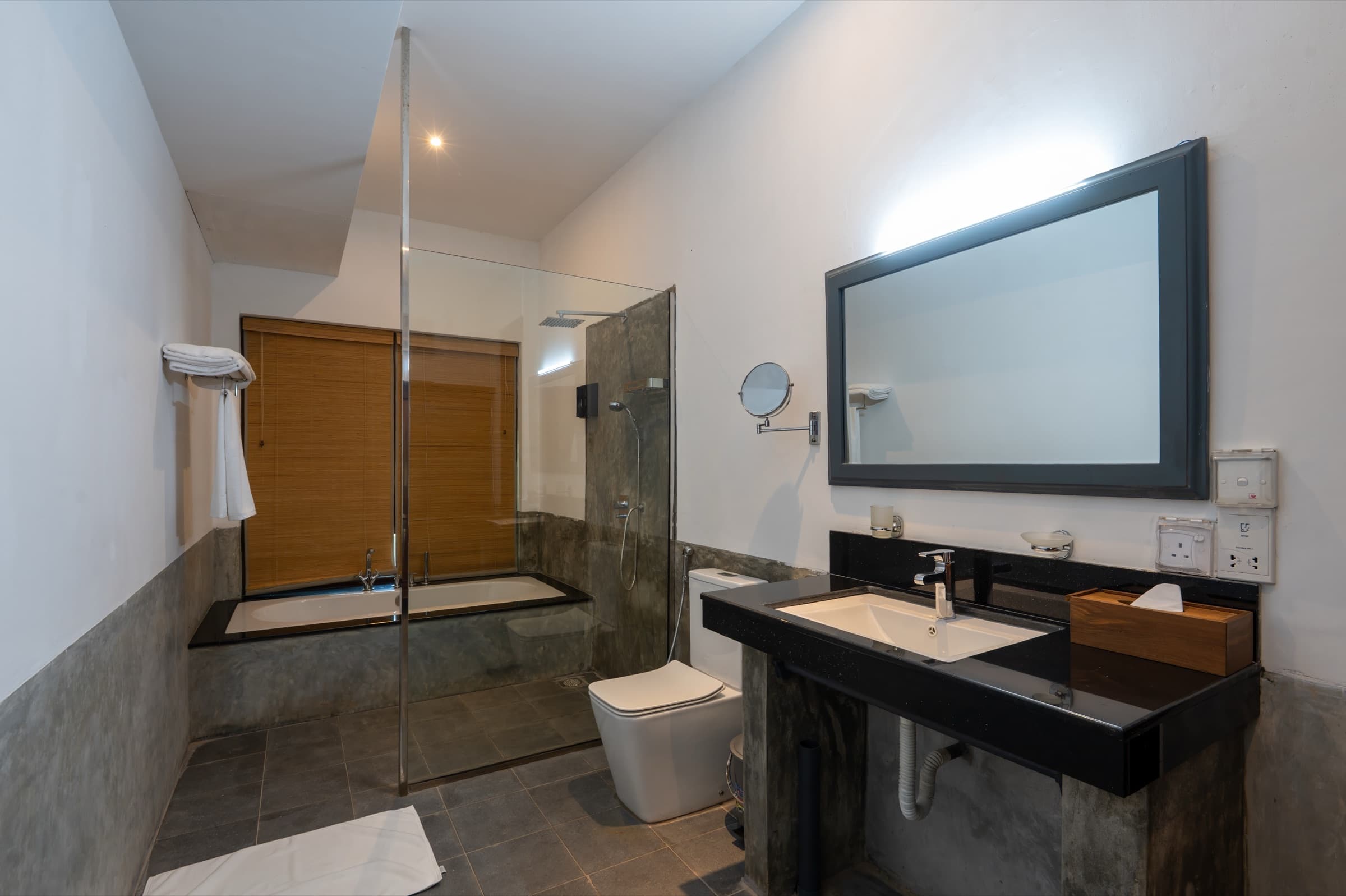 Guest bathroom with shower and vanity