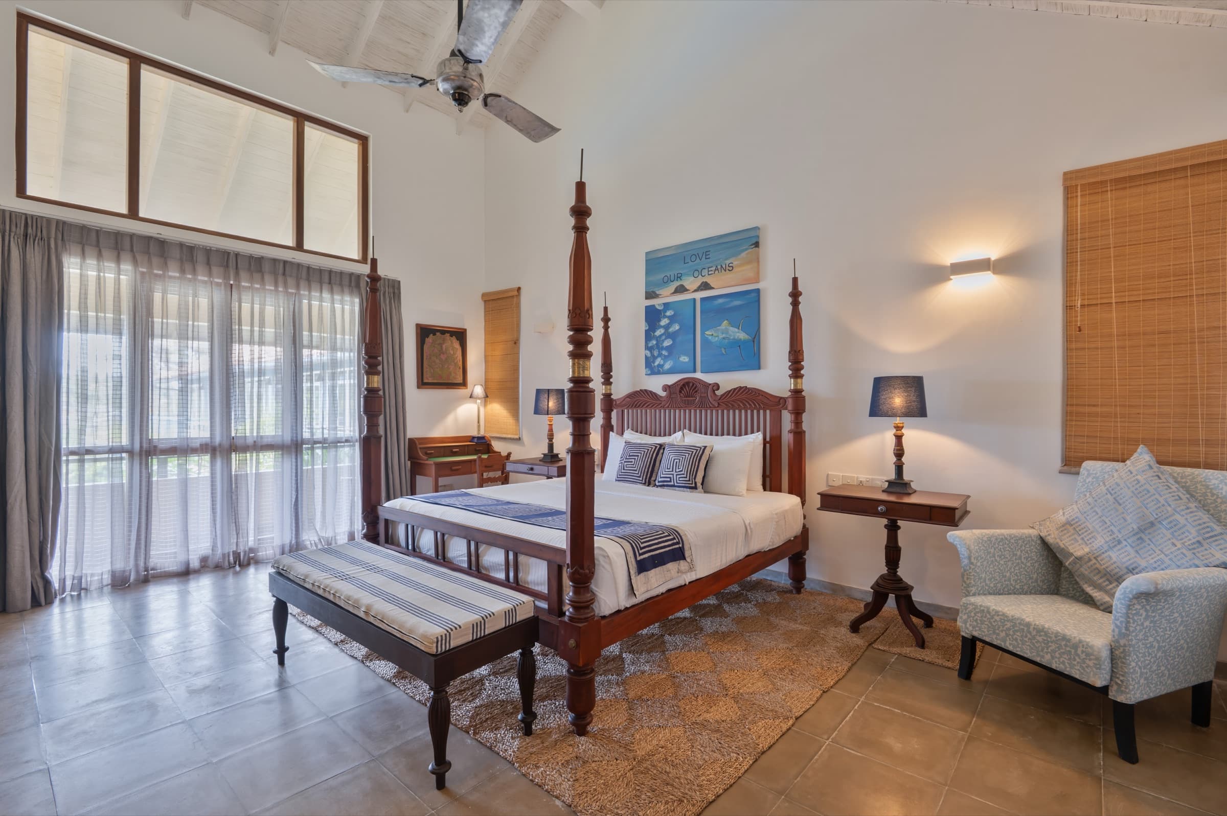 Guest room with large windows