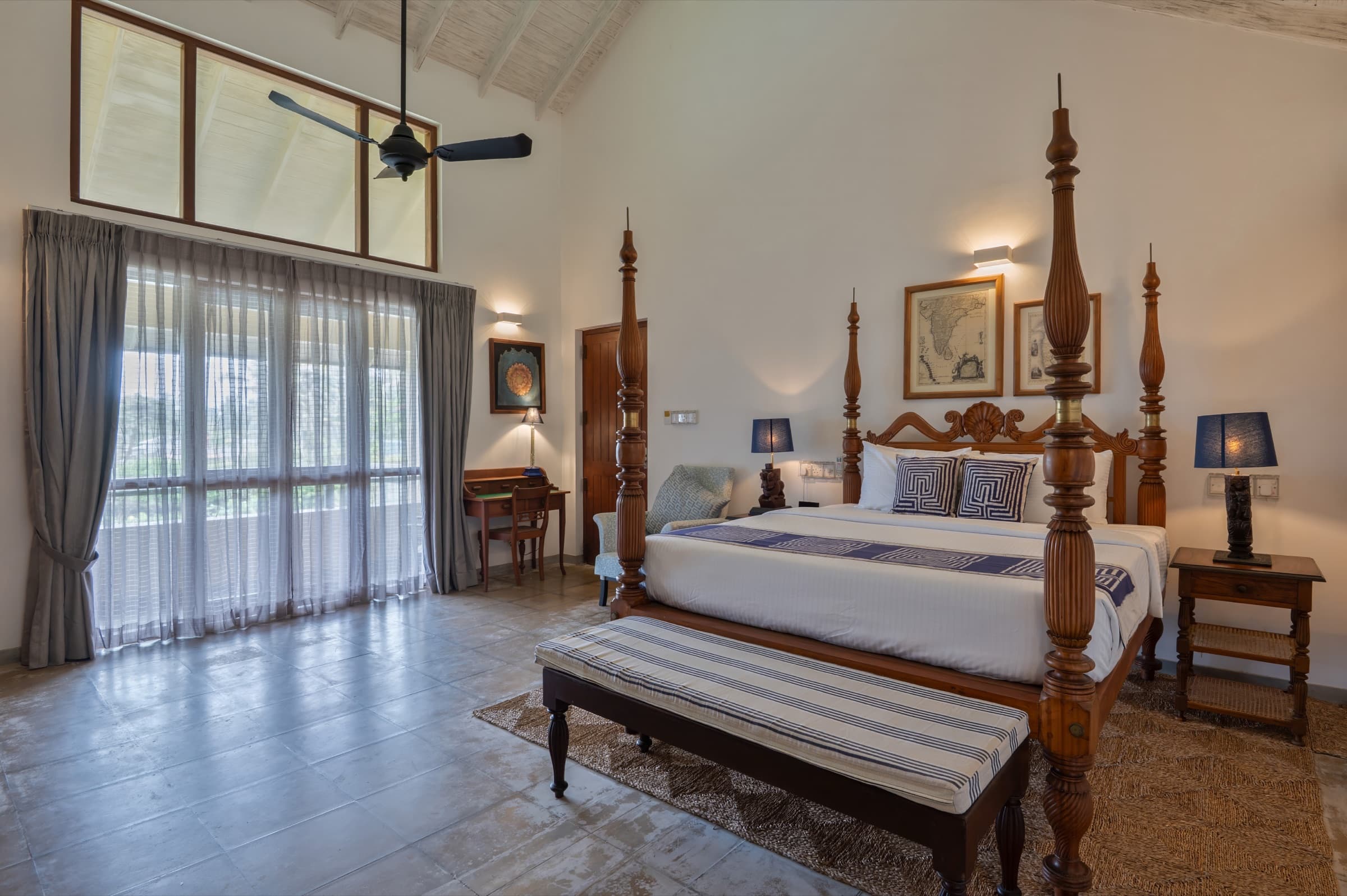 Guest room with vaulted ceiling